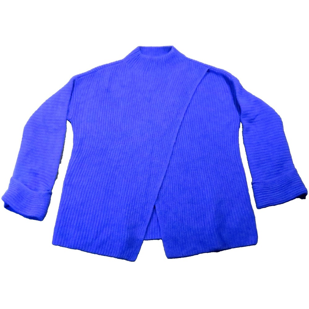Athleta Azalea Wrap Sweater L Noble Blue Mock Neck Merino Cashmere Soft $249